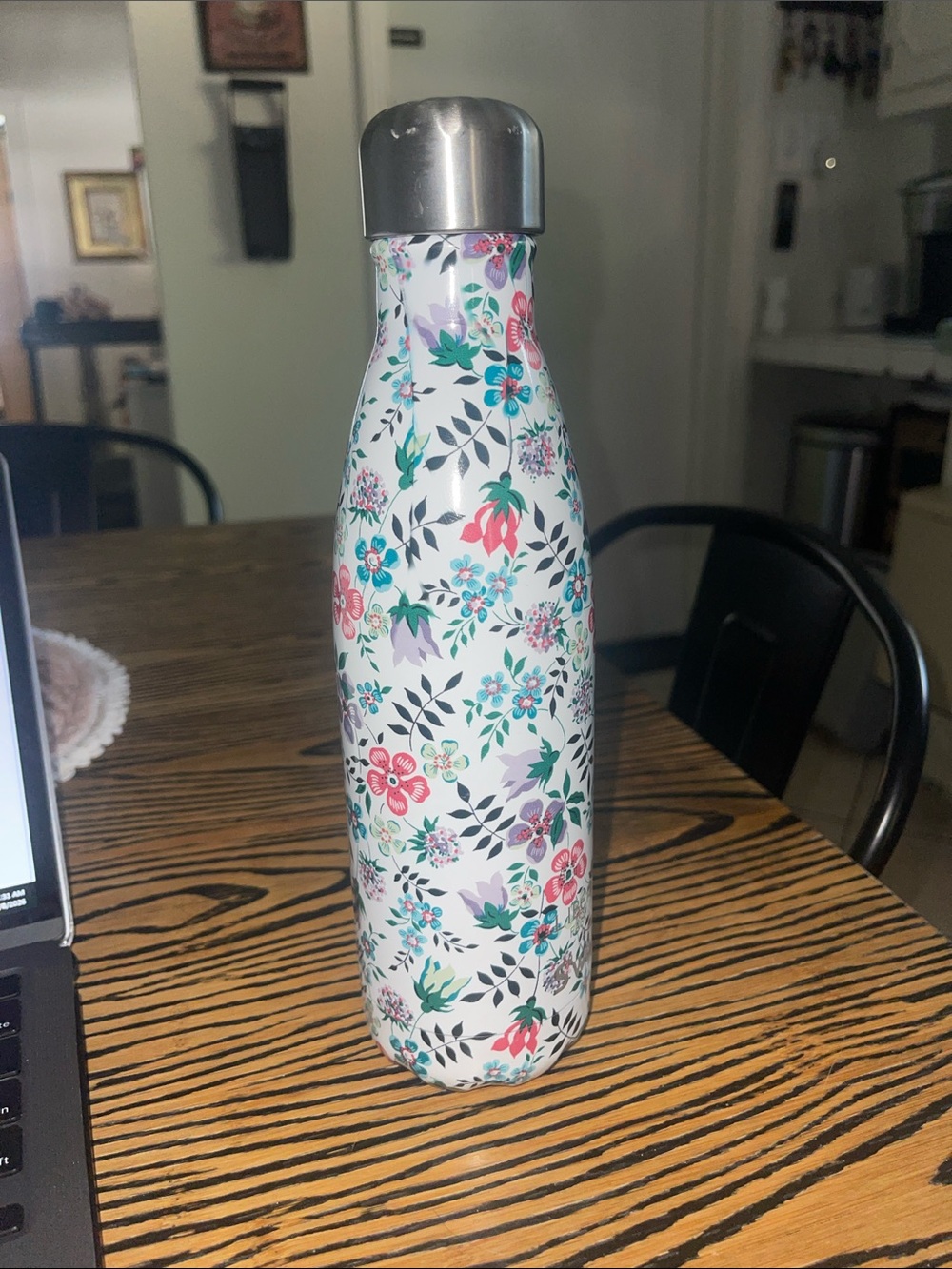 Starbucks White Floral Stainless Steel Water Bottle with Multicolor Accents
